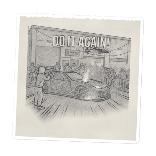 redlightcam Do It Again sketch sticker, 5.5 inch, pencil drawing of a 300ZX two-step on a torn sketchbook page